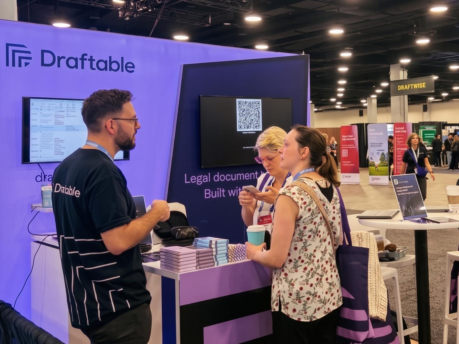 Draftable team member speaking with a visitor at the Draftable booth