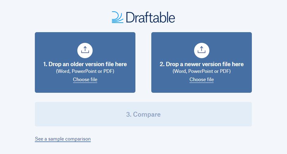 Draftable online comparison tool upload screen