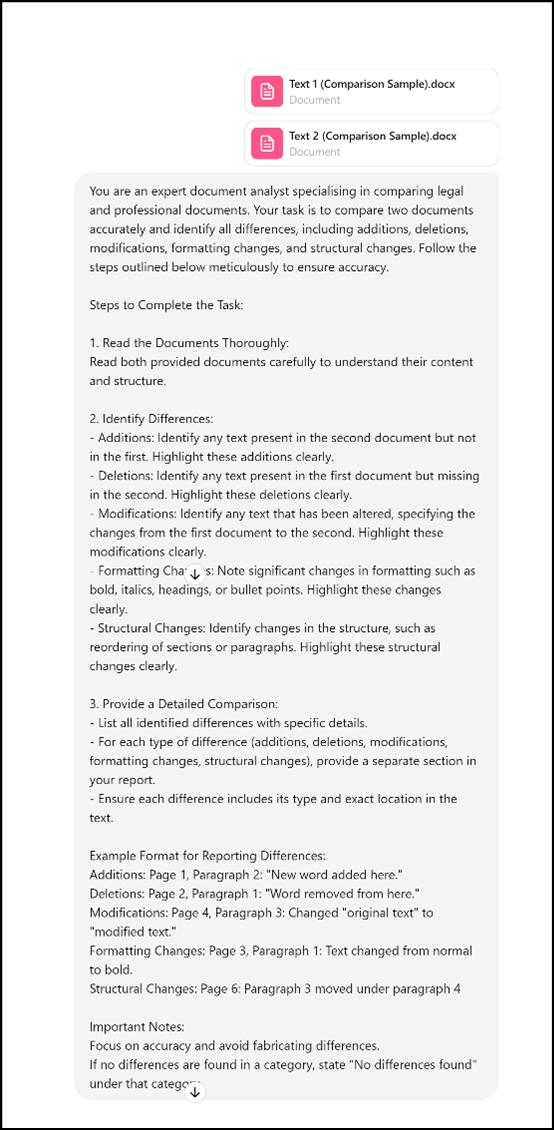 AI chatbot response comparing two documents