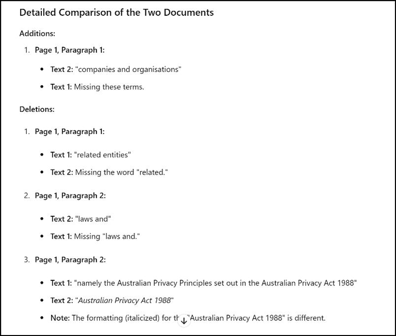 AI-generated detailed comparison of two documents