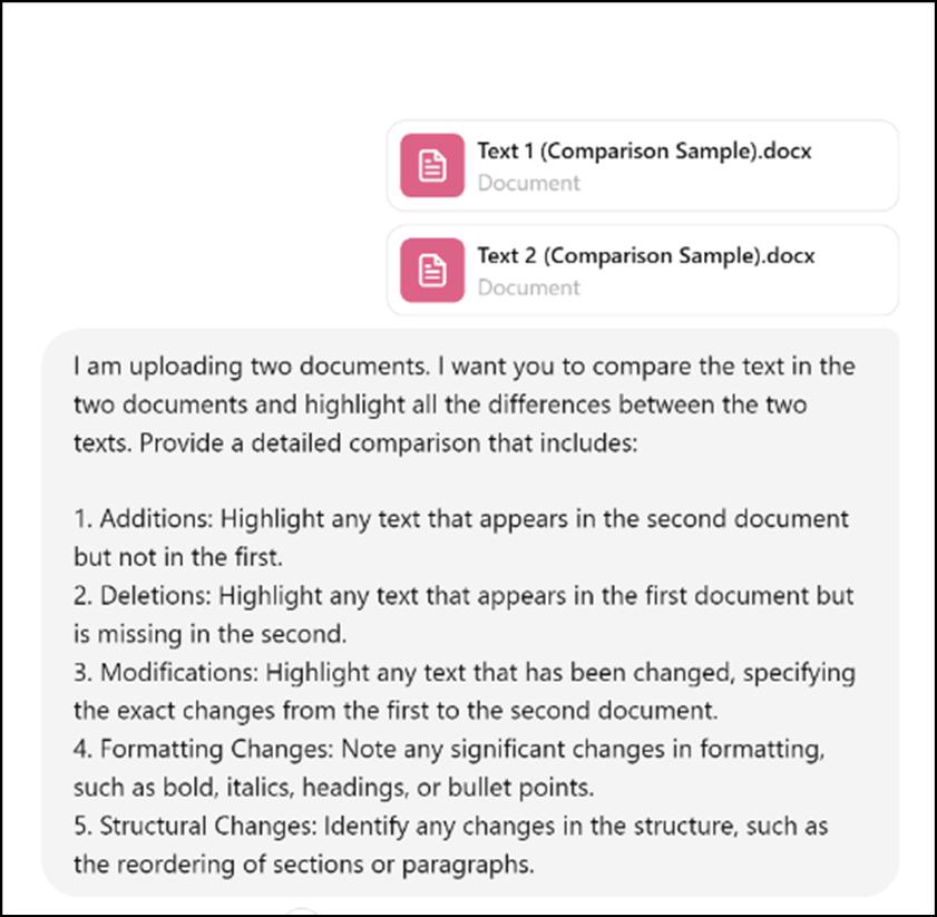Prompt asking an AI tool to compare two uploaded documents