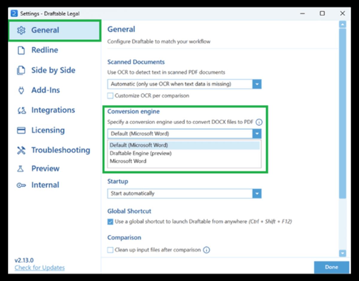 Screenshot of new Draftable Legal features