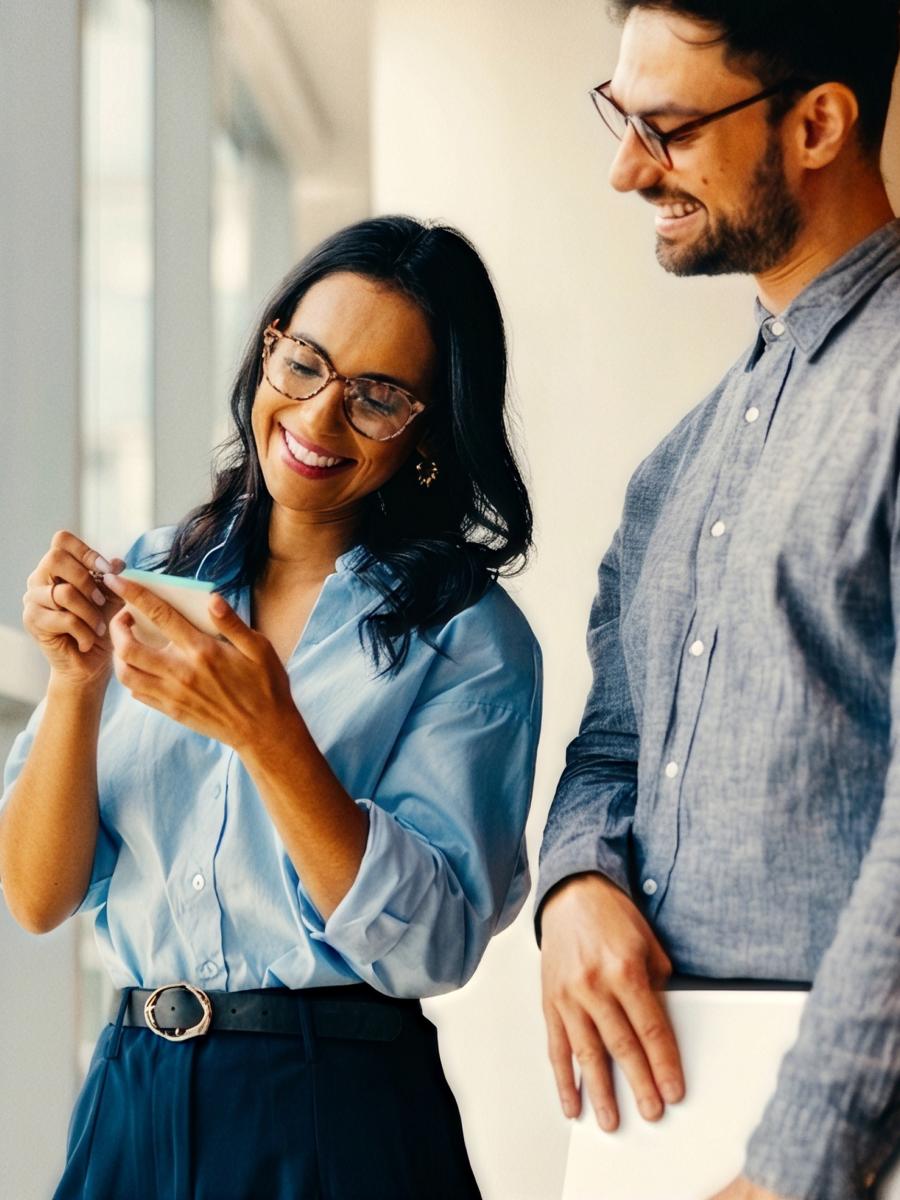 Two colleagues chatting in an office