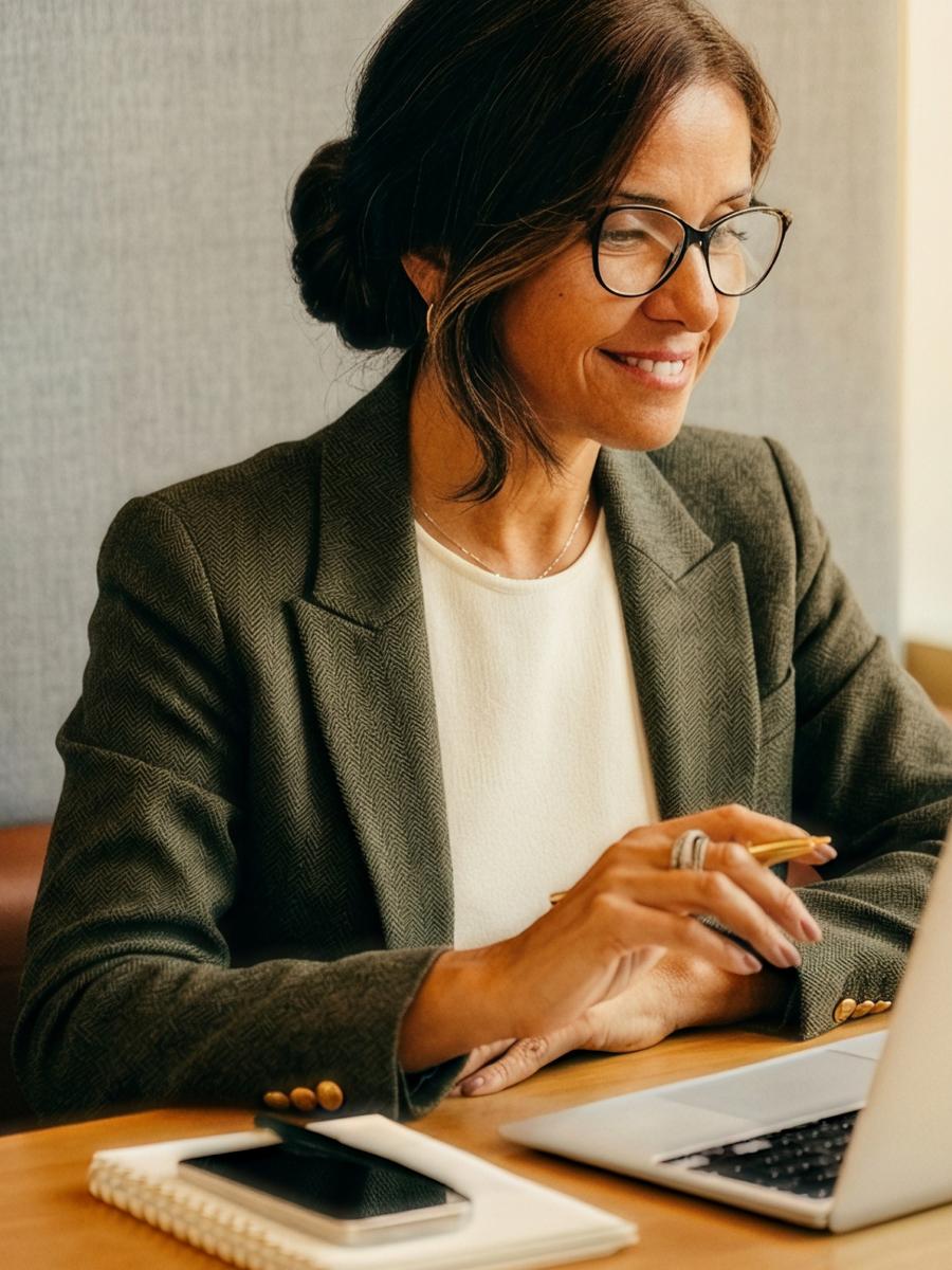 Woman working on a laptop at a desk