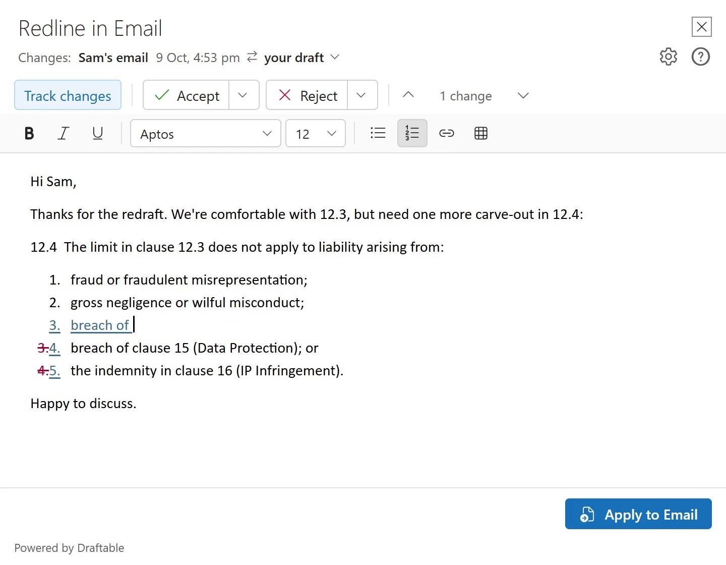 Redline in email